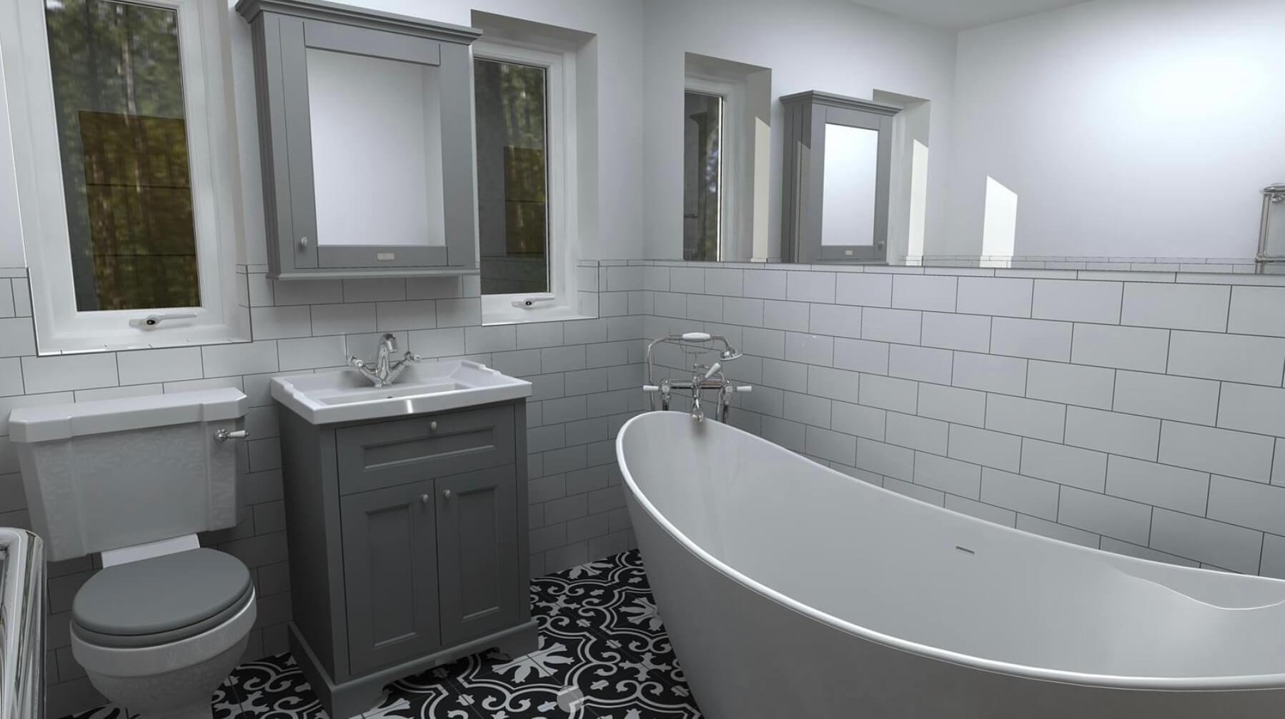 bathroom installation grey bathtub